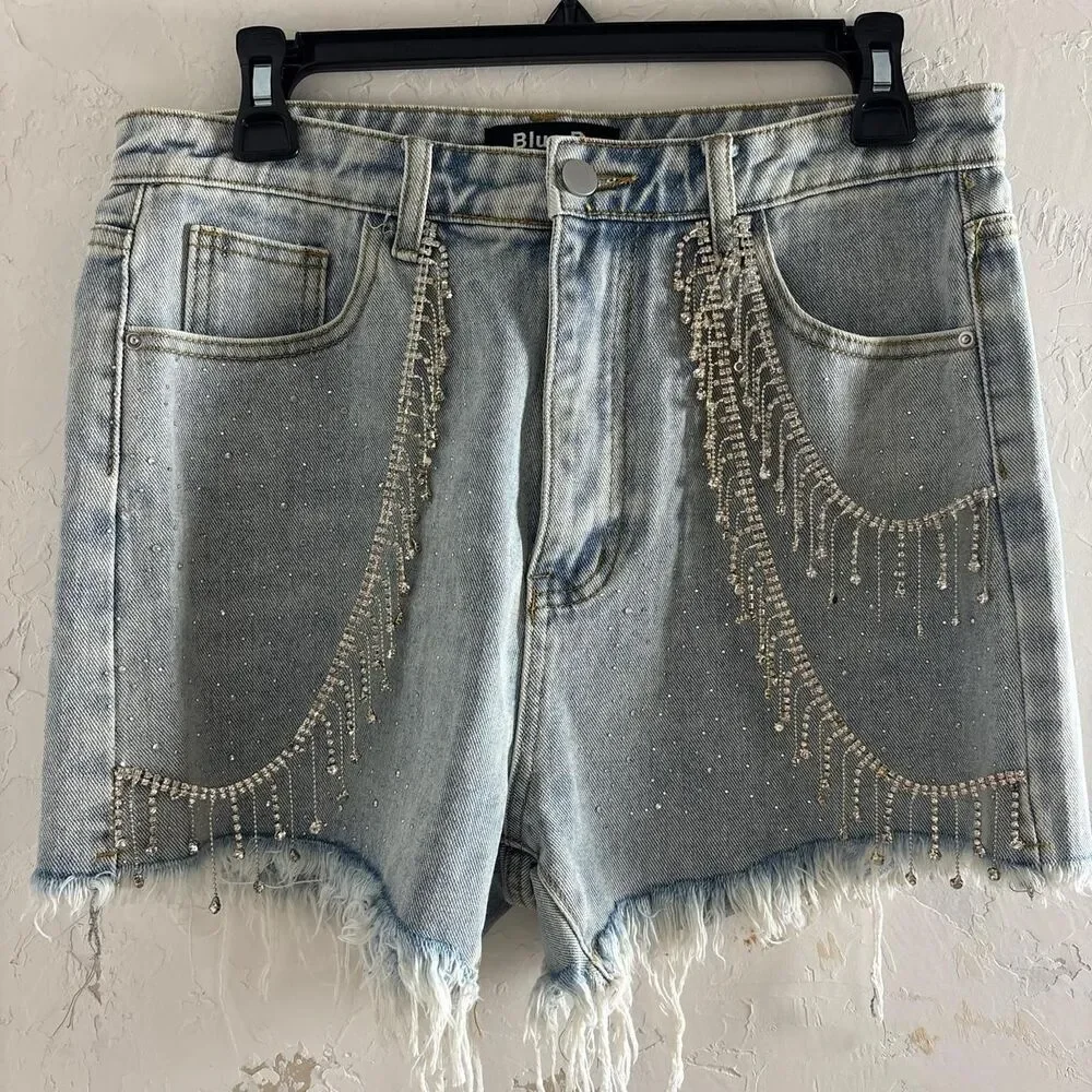 Blue B womens size L distressed shorts rhinestone chains fairygrunge Rock babe
